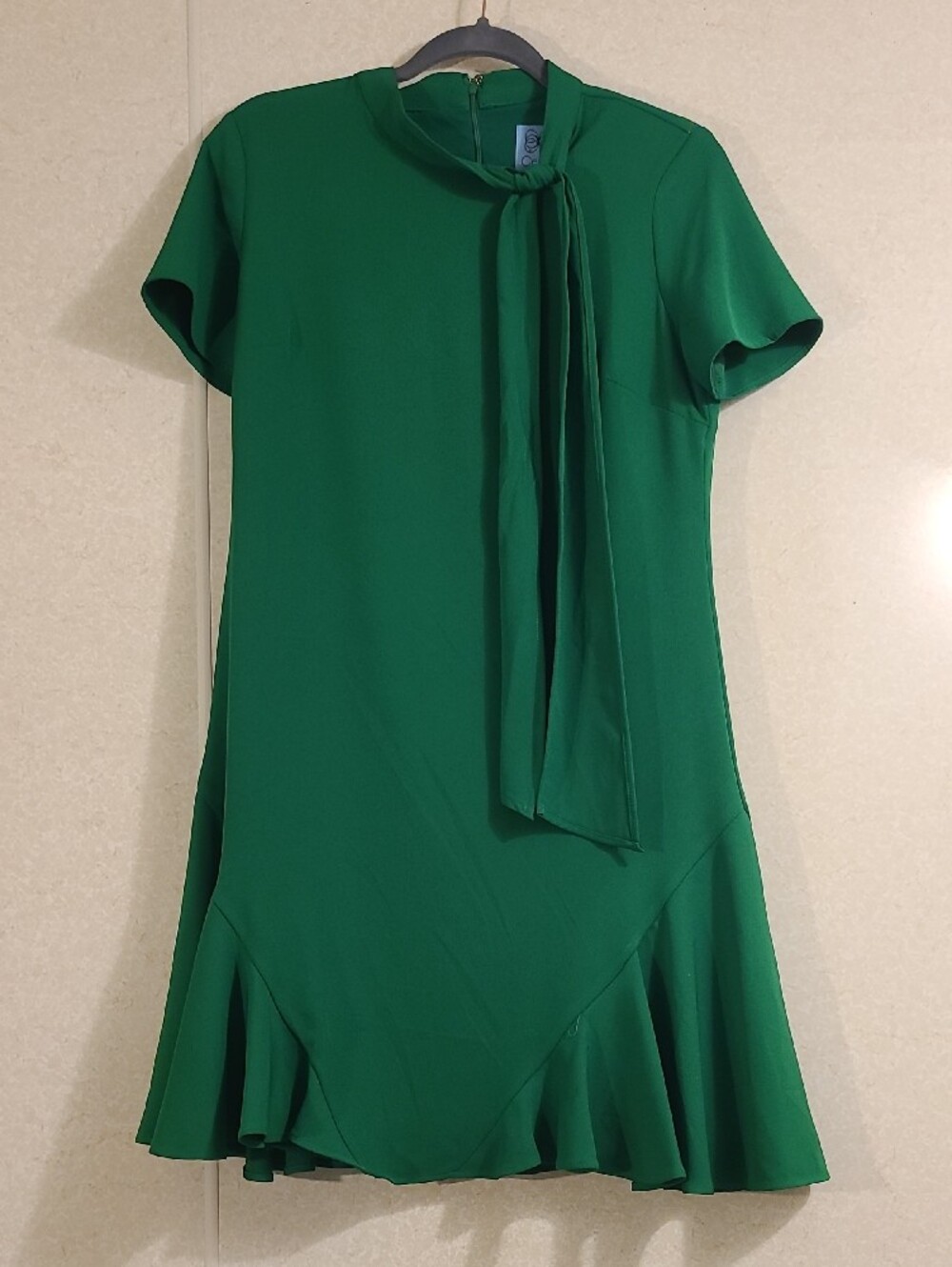 CeCe Emerald Green Short-Sleeve Bowneck Mini Dress - Picture 5 of 6